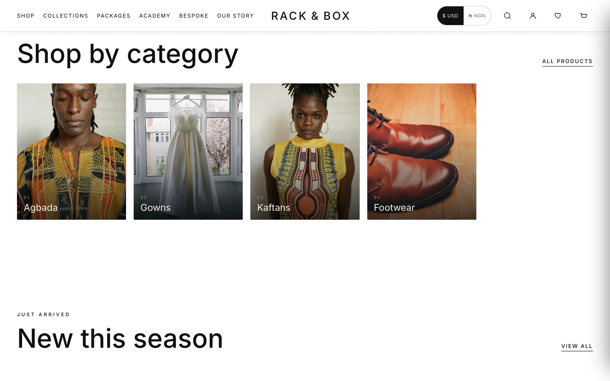 Rack & Box live catalogue page
